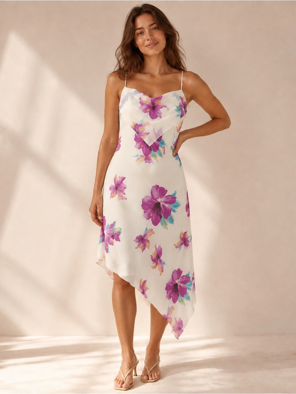 Vintage Jessica YGT Floral Asymmetrical Sundress Size 12 Y2K Hibiscus